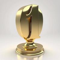 Gold trophy with number, white background. AI digital illustration photo