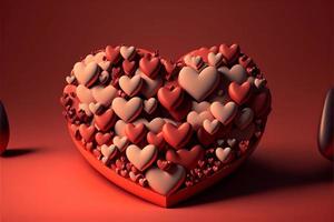 Many red hearts, 3D , red background, valentine's day. AI photo