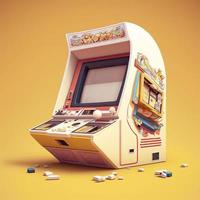 Retro arcade machine illustration, 80s, nostalgia. AI photo