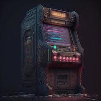 Retro arcade machine illustration, 80s, nostalgia. AI photo