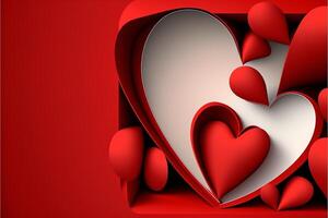 Patterned red hearts on red background valentine's day. photo