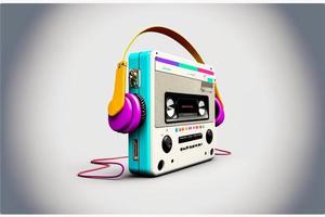 Walkman and colorful headset, 80s, retro. AI photo