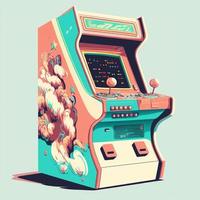 Retro arcade machine illustration, 80s, nostalgia. AI photo