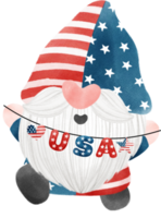 cute festive fun 4th of July Gnome watercolour celebrating America Independence freedom day cartoon hand drawing png