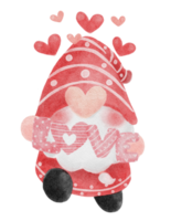 cute watercolour happy smile Valentine love gnome cartoon doodle hand drawn png