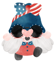 cute fun happy 4th of July Gnome celebrating America freedom independence day watercolour illustration png