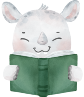 carino acquerello safari rinoceronte animali ragazzo indietro per scuola lettura libro cartone animato png