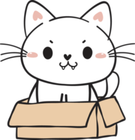 linda gracioso juguetón travieso blanco gatito gato mascota en cartulina caja animal garabatear dibujo png