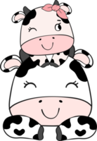 schattig gelukkig glimlach moeder koe en baby koe knuffelen kinderen tekenfilm karakter tekening hand- tekening png