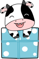 Cute happy smile baby cow celebrating birthday party children cartoon character doodle hand drawing png