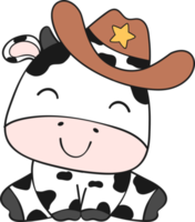 fofa feliz sorrir bebê vaca sentado desenho animado personagem rabisco mão desenhando png