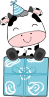 carino contento Sorridi bambino mucca festeggiare compleanno festa bambini cartone animato personaggio scarabocchio mano disegno png