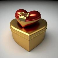 Golden gift box, with bow and heart, valentine's day. AI photo