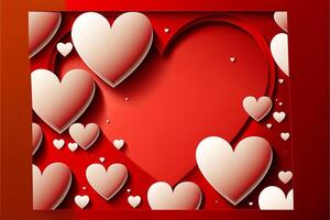 estampado rojo corazones en rojo antecedentes San Valentín día. generativo ai foto