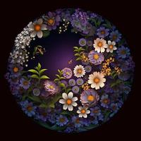 Purple background with wreath. Digital illustration AI photo