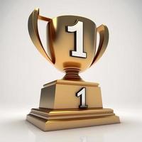 Gold trophy with number, white background. AI digital illustration photo