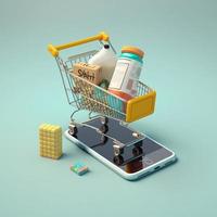 Shopping cart on mobile phone screen. AI photo