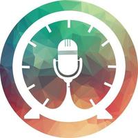 Podcast time vector logo design template. Mic clock vector logo design icon.