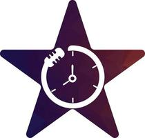 plantilla de diseño de logotipo de vector de tiempo de podcast. icono de diseño de logotipo de vector de reloj de micrófono.