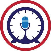 Podcast time vector logo design template. Mic clock vector logo design icon.