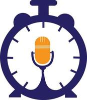 Podcast time vector logo design template. Mic clock vector logo design icon.