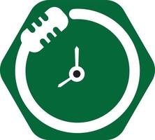 plantilla de diseño de logotipo de vector de tiempo de podcast. icono de diseño de logotipo de vector de reloj de micrófono.