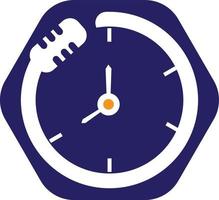 plantilla de diseño de logotipo de vector de tiempo de podcast. icono de diseño de logotipo de vector de reloj de micrófono.