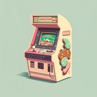 Retro arcade machine illustration, 80s, nostalgia. AI photo