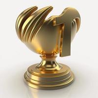 Gold trophy with number, white background. AI digital illustration photo