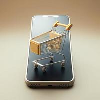 Shopping cart on mobile screen. AI photo