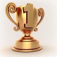 Gold trophy with number, white background. AI digital illustration photo