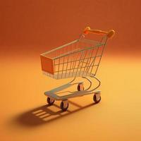Shopping cart, orange background. AI photo