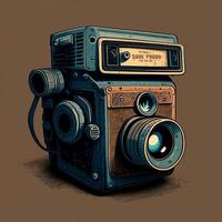 Old camera illustration, with background. AI photo