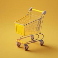 Shopping cart, yellow background. AI photo