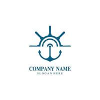 Cruise ship rudder template logo design with ocean waves. vector