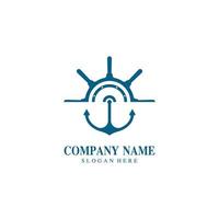 Cruise ship rudder template logo design with ocean waves. vector