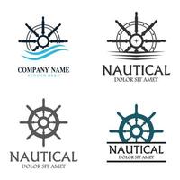 Cruise ship rudder template logo design with ocean waves. vector
