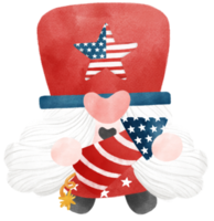 söt festlig roligt 4:e av juli gnome vattenfärg fira Amerika oberoende frihet dag tecknad serie hand teckning png
