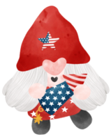 cute festive fun 4th of July Gnome watercolour celebrating America Independence freedom day cartoon hand drawing png