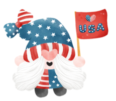 söt festlig roligt 4:e av juli gnome vattenfärg fira Amerika oberoende frihet dag tecknad serie hand teckning png