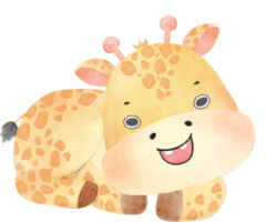 acquerello carino contento bambino giraffa animale cartone animato mano disegnato png