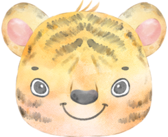 cute happy adorable baby tiger face watercolour animals wildlife cartoon painting png