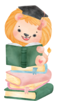 schattig waterverf baby leeuw dier kind lezing boek, terug naar school- tekenfilm karakter illustratie png
