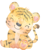 cute happy playful baby tiger watercolour kid animals wildlife cartoon painting illustration png