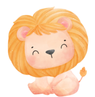 linda contento bebé león niño juguetón inocencia animal dibujos animados acuarela ilustración png
