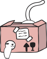 cute funny playful naughty white kitty cat pet in cardboard box animal doodle drawing png