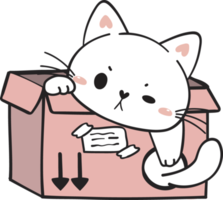 söt rolig lekfull stygg vit pott katt sällskapsdjur i kartong låda djur- klotter teckning png