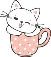 cute kawaii playful kitten cat in ceramics coffee mug cartoon doodle drawing png