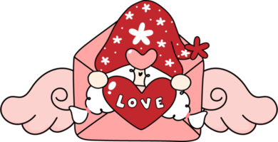 Cute Happy sweet red Valentine Gnome cartoon doodle hand drawing png
