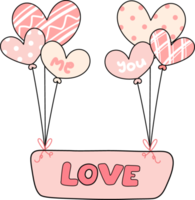 cute Valentine love heart shape balloons cartoon drawing png